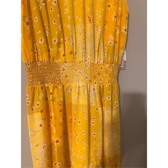 Nanette Lepore 4 High Neck Blouson Swing Dress Yellow Patchwork Paisley Floral - Picture 7 of 16